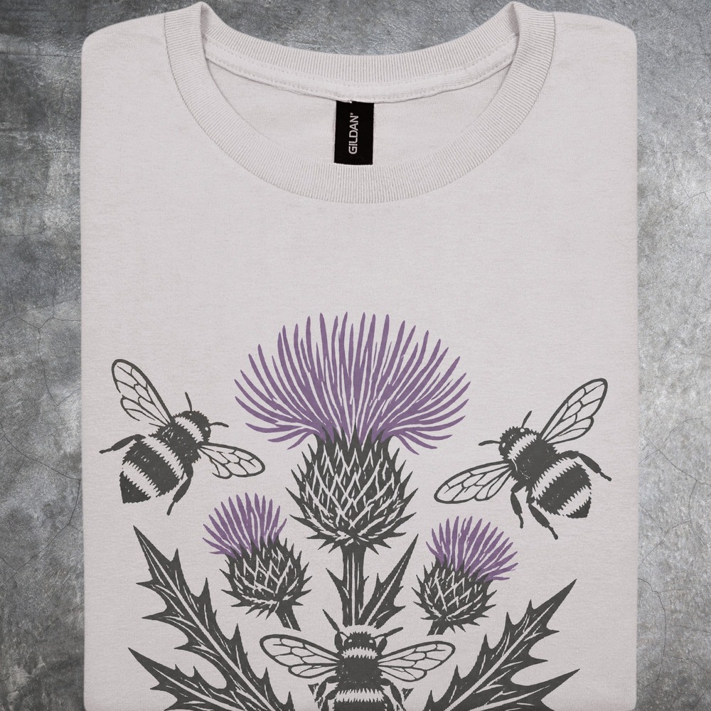 Native Ground Thistle with Three Bumblebees Tee - Picture 2 of 5